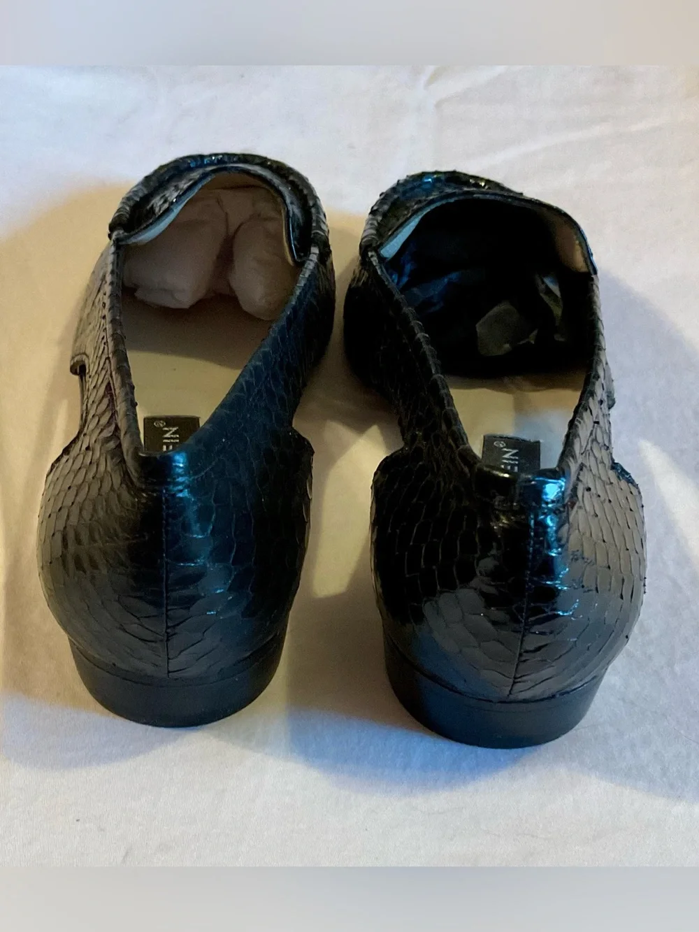 Vintage Anne Klein Black Leather Snakeskin D’Orsay Flats